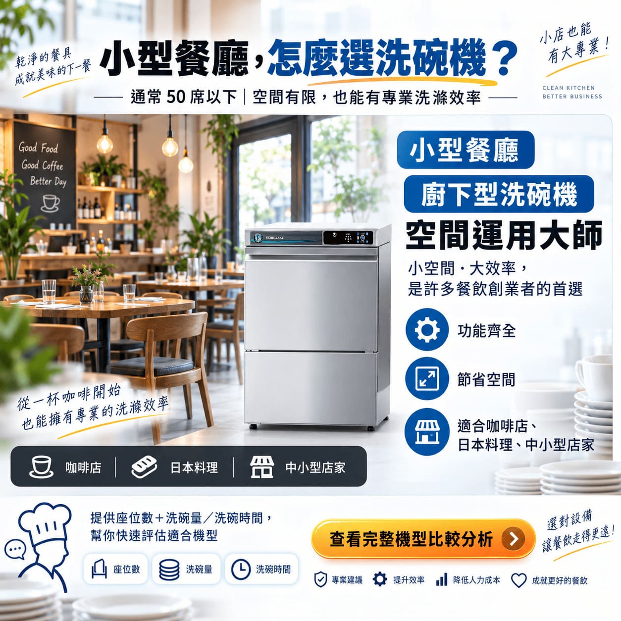 小型餐廳廚下型商用洗碗機